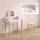 Set Toeletta Trucco per Bambina 55x34x82 cm con Sgabello Specchio e Cassetto in Legno Rosa      