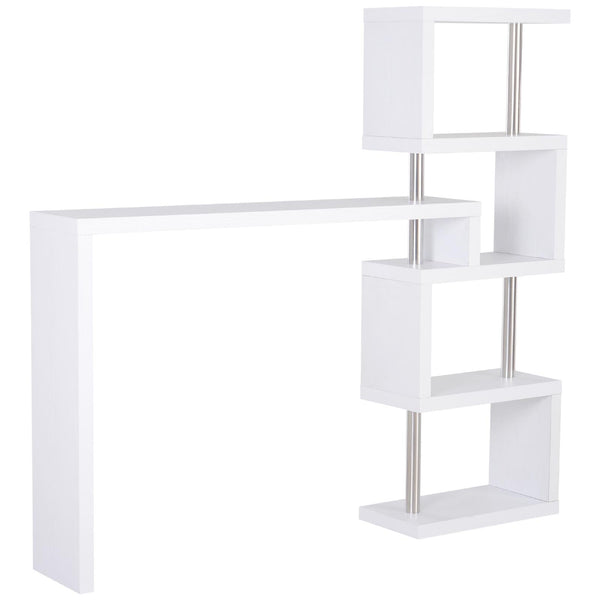 online Mobile a Scaffali Libreria 4 Livelli con Tavolo in MDF Bianco