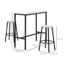 Set Tavolo con 2 Sgabelli in Truciolato MDF e Acciaio Bianco e Nero
