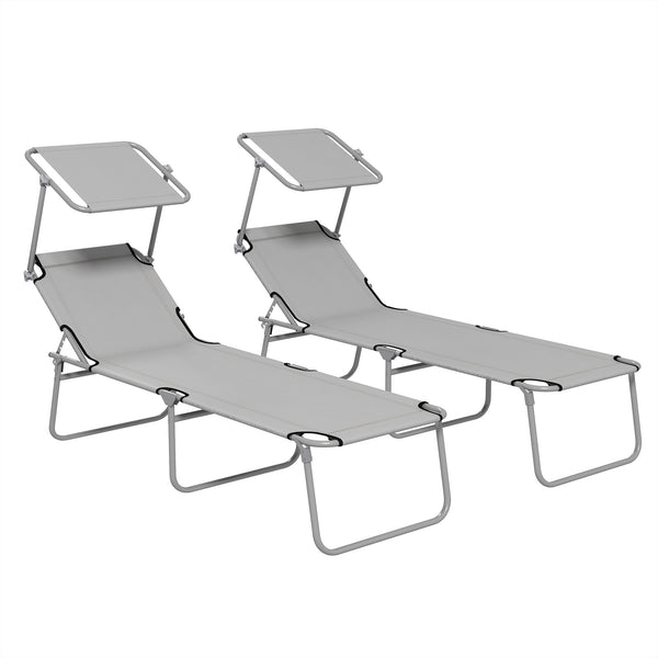 prezzo Set 2 Sdraio da Giardino 187x58x36 cm Pieghevoli con Tettuccio Regolabile in Tessuto Oxford e Metallo Grigio Chiaro
