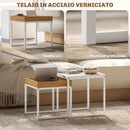 Set di Tavolini da Caffè Impilabili Moderni 45x45x45 cm con Vassoio in MDF e Acciaio Bianco e Rovere      