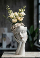 Vaso Woman Mask 16,5x14x27,3 cm in Porcellana Bianco e Oro      