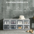 Scarpiera Modulare 25x35x19 cm con 8 Cubi Contenitori e Porta Magnetica in PP Bianco e Trasparente      