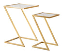 Tavolinetti Z Coppia 40x40x60 cm - 30x30x50 cm in Ferro e Vetro Oro      