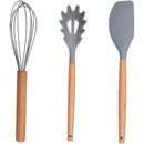 Set 12 Utensili da Cucina con Supporto in Silicone e Manico Legno Grigio      