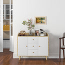 Mobile Credenza 3 Cassetti 90x32x80A cm in Truciolato e Legno di Pino Bianco