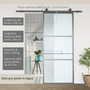 Kit Porta Scorrevole 200x40x0,6 cm con Binari Fermi e Guide in Acciaio Nero  