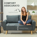 Divano 2 Posti 145x75x78 cm con Cuscini per Schienale  in Tessuto Effetto Lino Grigio  