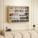 Bacheca Vetrina a Muro con 4 Ripiani Regolabili 80x9.5x60cm Bianco e Legno      