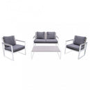 Set Salotto da Giardino Divano 2 Poltrone e Tavolino con Cuscini in Alluminio Bianco