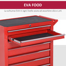 Carrello Porta Attrezzi 69x33x75 cm con 7 Cassetti Tappetini in EVA Serratura e 2 Chiavi Ruote con Freno in Acciaio Rosso      