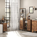 Mobile da Bagno a Colonna 37x30x167 cm Salvaspazio con Ante Soft Close a Persiana 3 Ripiani Aperti Struttura in Acciaio Marrone Rustico      