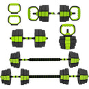 Set Pesi Palestra 6 in 1 Multifunzione 25kg Totali in Plastica e Sabbia Verde      
