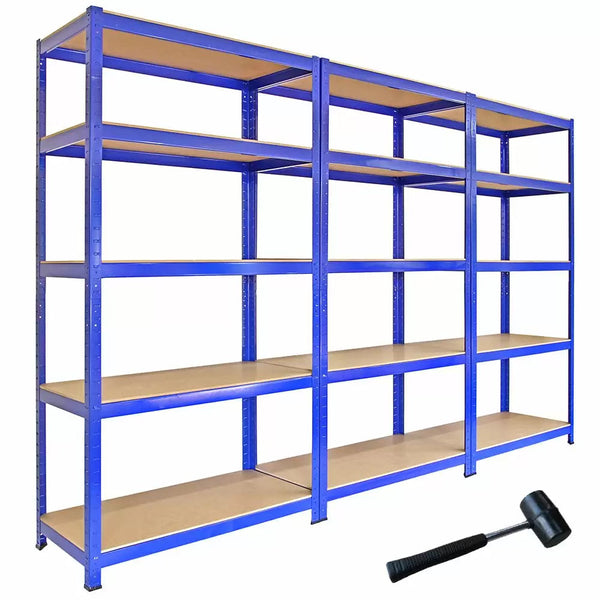 Set 3 Scaffali 5 Ripiani ad Incastro 90x45x180 Piani in MDF Struttura in Acciaio Blu online