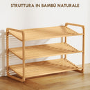 Scaffale Scarpiera a 3 Livelli per 12 Paia di Scarpe 76x33x50,8 cm con Ripiani a Doghe in Bambù    