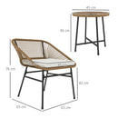 Set da Giardino 3 Pezzi 2 Sedie e Tavolino con Piano in Vetro in Rattan PE Legno Naturale  Beige e Nero   