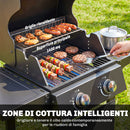 Barbecue a Gas Propano 95x53x111,5 cm con 2 Bruciatori Ripiani e Coperchio con Termometro in Acciaio Nero      