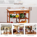 Carrello da Cucina Multiuso in Legno di Pino con 4 Ruote e Cassetti Marrone Chiaro 74x37x75 cm