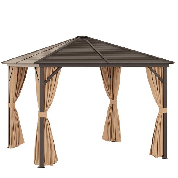 acquista Gazebo da Giardino con Zanzariera Tende Laterali e Tetto Rigido 2,98x2,98m in Alluminio Marrone