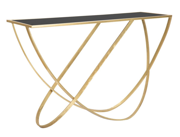 Console Ring 120x40x79 cm in Ferro MDF e Specchio Nero e Oro sconto