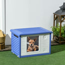 Cuccia per Cani Taglia Piccola da Esterno 60x42x40 cm con Ingresso e 2 Prese d'Aria Laterali in PE Blu e Bianco      