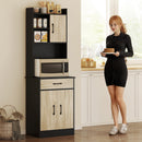 Mobile Alto Cucina Credenza Moderna 60x40x180 cm con Mensola e Foro Passacavi Rivestimento in Melamina Nero e Color Legno