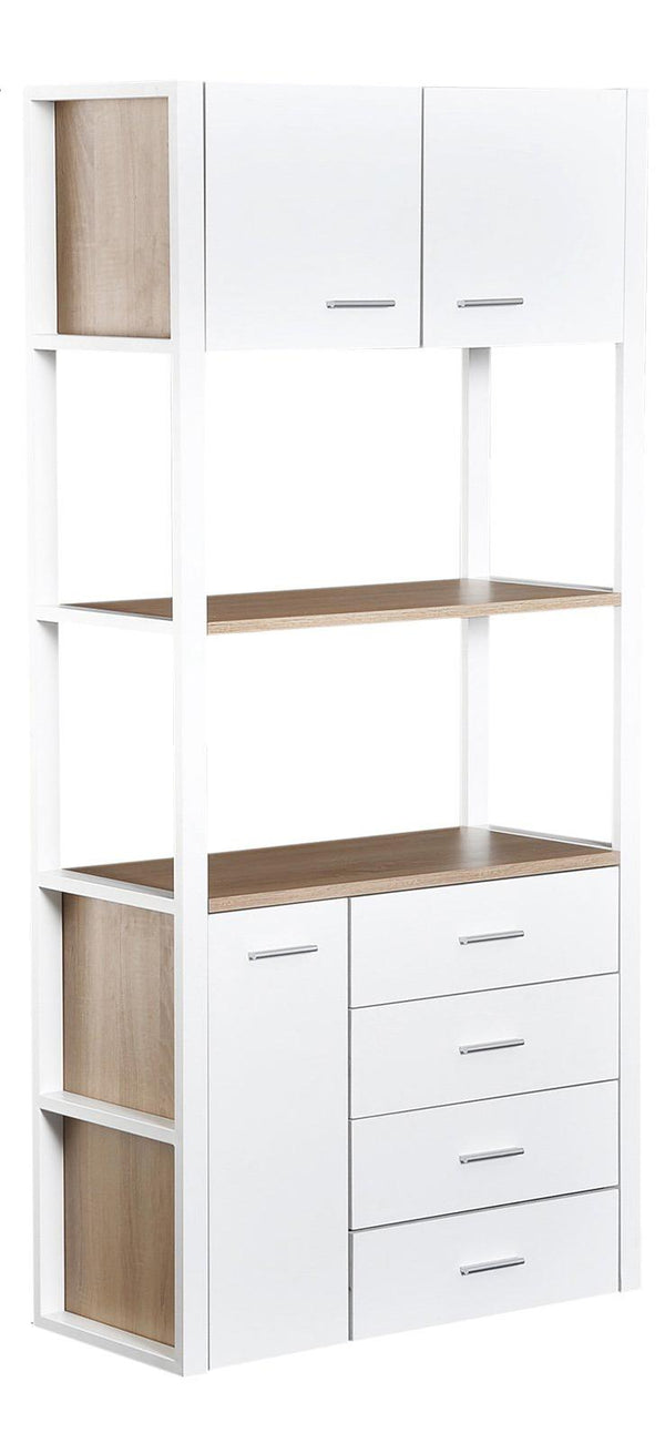 prezzo Libreria Armadio 2 Ripiani 4 Cassetti in Acciaio e Legno Bianco e Rovere 80x35x168 cm