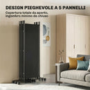 Divisorio Decorativo da Interno a 5 Pannelli 252x40x170 cm con 12 Ruote e Clip di Connessione in Acciaio Nero      