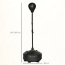 Punching Ball da Terra 145-180 cm con Base Riempibile e Ventose in Acciaio e PU Nero      