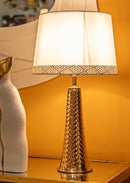 Lampada da Tavolo Tower Oro Ø30x54 cm in Ferro e Tessuto Oro e Bianco      