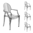 Set 4 Sedie con Braccioli 54x48,5x92 cm in Policarbonato da Interno Elizabet Trasparente