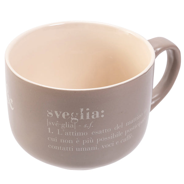 Tazza "sveglia e buongiorno" 11,5x8,5x6,8 cm in Gres VdE Tivoli 1996 Grigio e Bianco online
