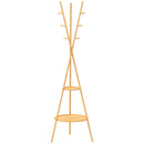 Appendiabiti 58,5x58,5x176 cm con 9 Ganci e 2 Ripiani in Bambù e MDF Naturale      