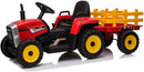 Trattore Elettrico per Bambini 12V con Rimorchio Rosso