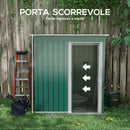 Casetta Porta Attrezzi con Tetto Inclinato e Porta Scorrevole 163x89x182 cm in Acciaio Zincato Verde 