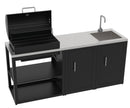 Composizione 3 Moduli Cucina BBQ + Armadietto con Anta + Mobile Lavandino Top in Acciaio Inox Nero      