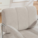 Poltrona Elegante Seduta Ampia Telaio in Acciaio e Rivestimento in Ciniglia Morbida Beige      
