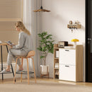 Scarpiera Slim 83x24x90,5 cm con 2 Cassetti Ribaltabili e 3 Vani Aperti Capacità 15 Scarpe Color Legno e Bianco      