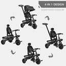 Passeggino Triciclo per Bambini Pieghevole con Seggiolino Reversibile Nero