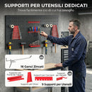 Set 3 Pannelli Porta Attrezzi da Parete 60x40x2 cm con 9 Supporti e 16 Ganci in Acciaio Nero e Rosso      