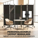 Divisorio Decorativo da Interno a 5 Pannelli 252x40x170 cm con 12 Ruote e Clip di Connessione in Acciaio Nero      