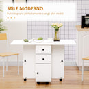 Tavolo a Ribalta per 6 Persone max con 2 Cassetti Armadietto e Ripiano 120x60x76,5 cm in Truciolato Bianco