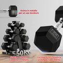 Set 8 Pesi Manubri con Supporto Coppie da 2-5-8-10 Kg in Ghisa Rivestita in Gomma Nero   
