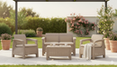 Set da Giardino Divano 2 Poltrone e Tavolino Keter Corfù Cappuccino