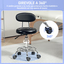 Sgabello Regolabile Girevole a 360° con Schienale 32x40x70-86 cm Ruote e Poggiapiedi in Acciaio Finta pelle e Schiuma Nero      