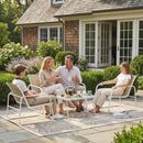 Set 4 Pezzi da Giardino con Divano 2 Poltrone e Tavolino in Texteline Cachi e Bianco      