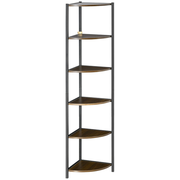 Libreria Moderna Angolare a 6 Ripiani 34x34x166 cm in Metallo e MDF Marrone e Nero prezzo