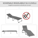 Sdraio Pieghevole 60x165x76 cm con Poggiatesta e Schienale Regolabile in Alluminio Grigio      
