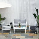 Set da Giardino Divano 2 Poltrone e Tavolino in Alluminio Bianco e Grigio