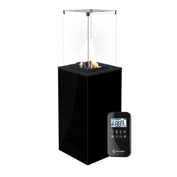 prezzo Stufa a Gas da Esterno 154,70x48,2x48,2cm Flig Gastonia Nero Lucido con Telecomando e Vetri